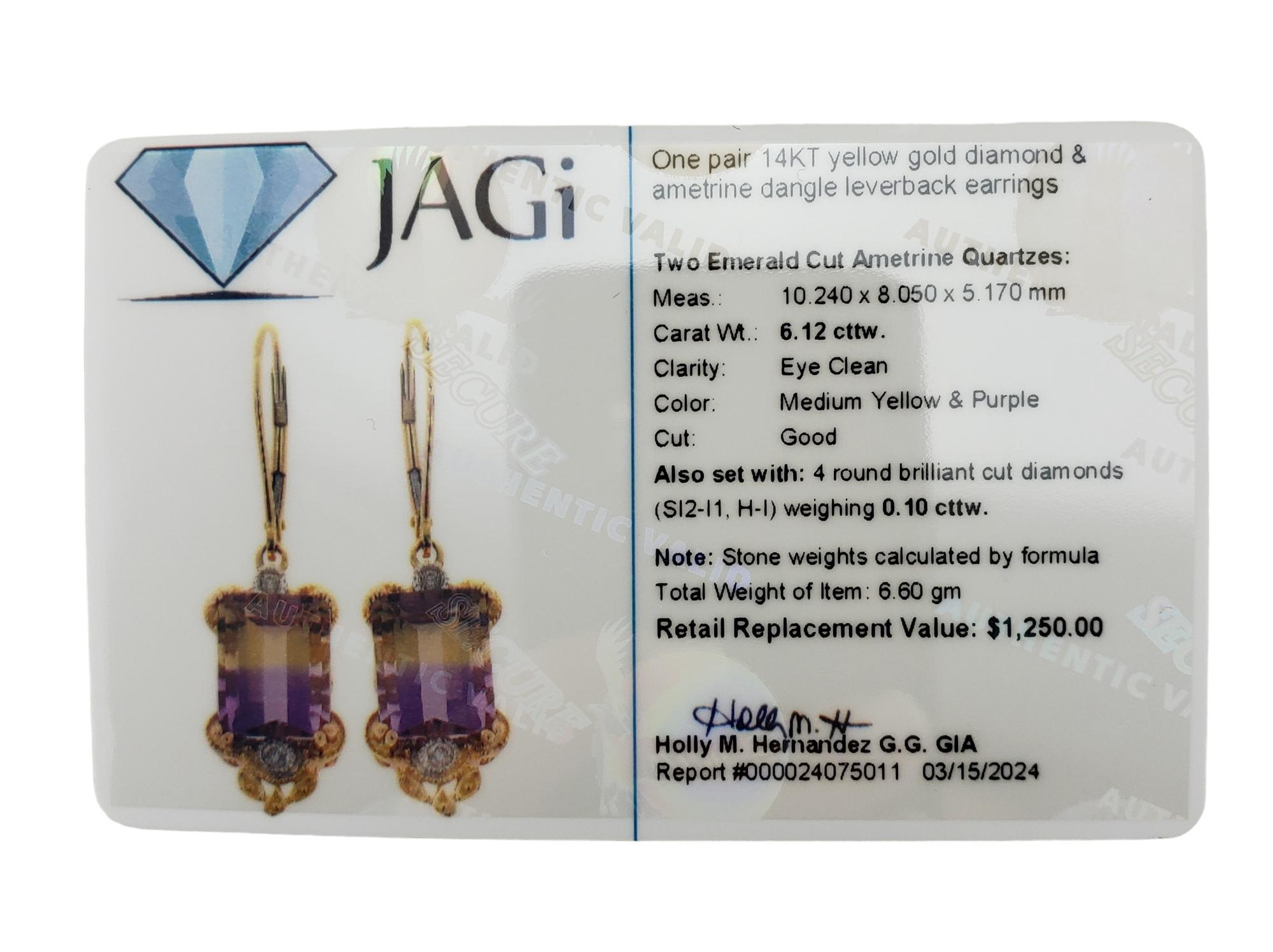 14K Yellow Gold Ametrine & Diamond Earrings  #17079 For Sale 3