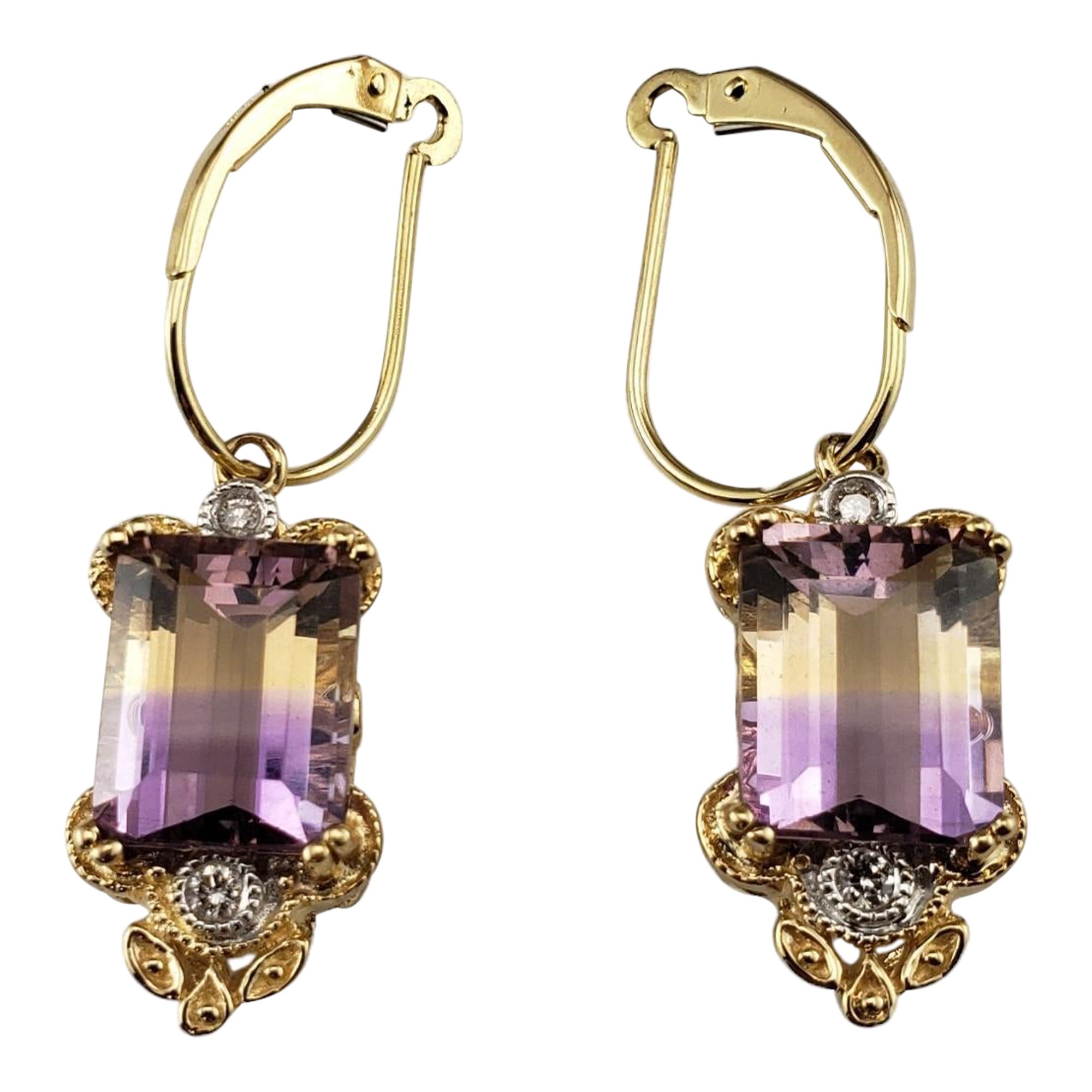 Pendientes de oro amarillo de 14 quilates con ametrinas y diamantes  #17079