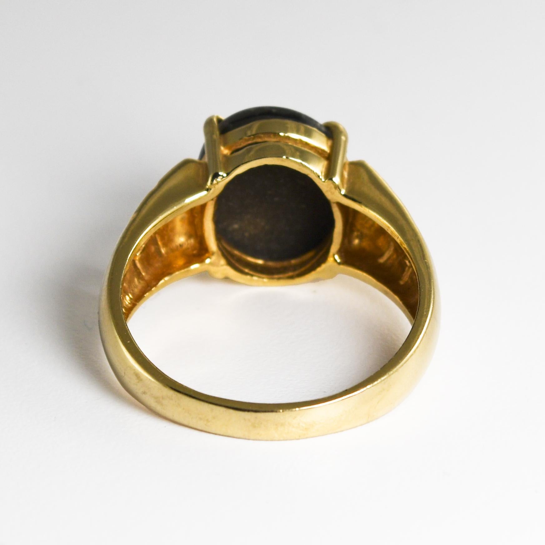 Women's or Men's 14K Yellow Gold Ammolite Ring 5.1g For Sale