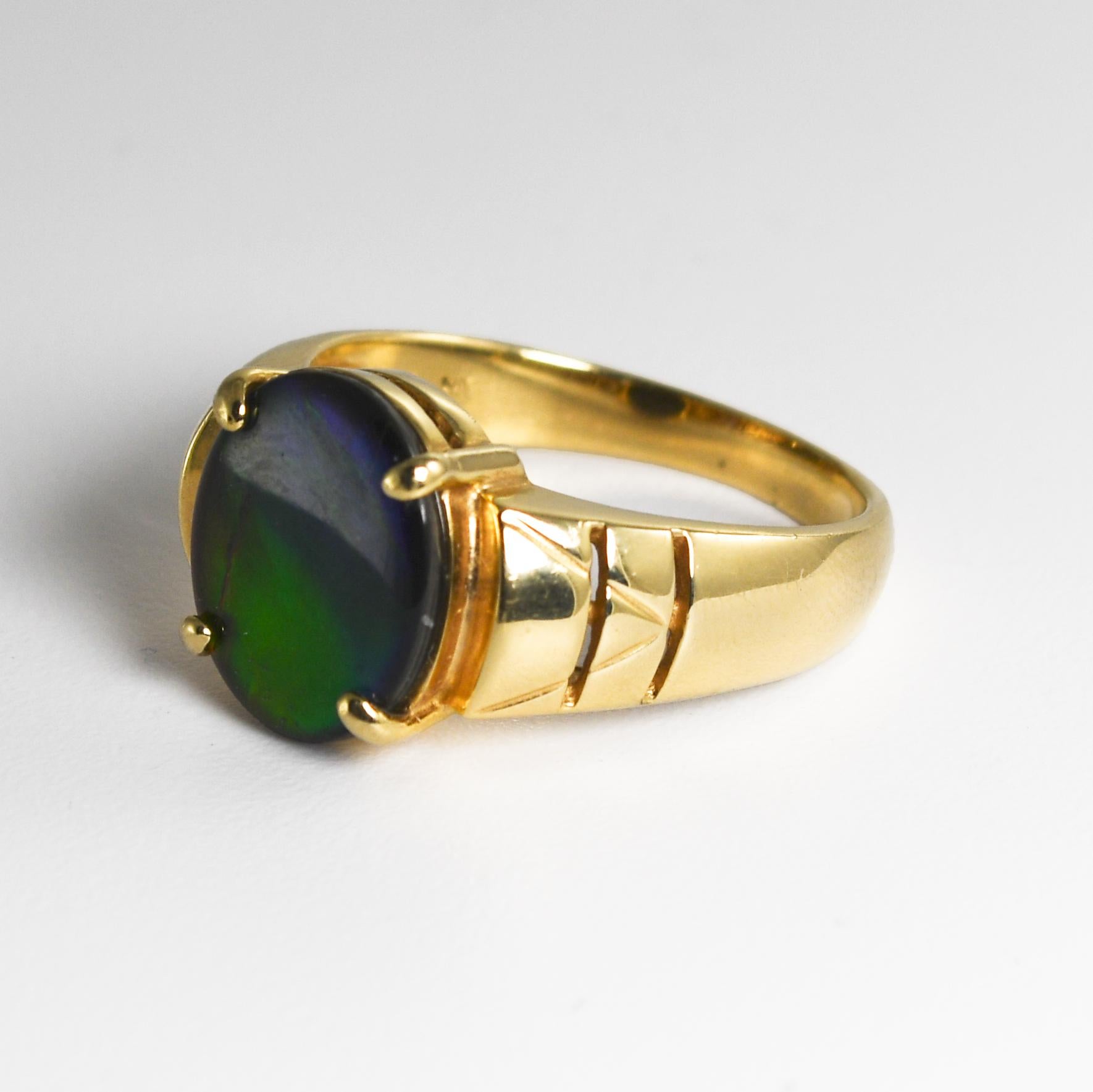 14K Yellow Gold Ammolite Ring 5.1g For Sale 2