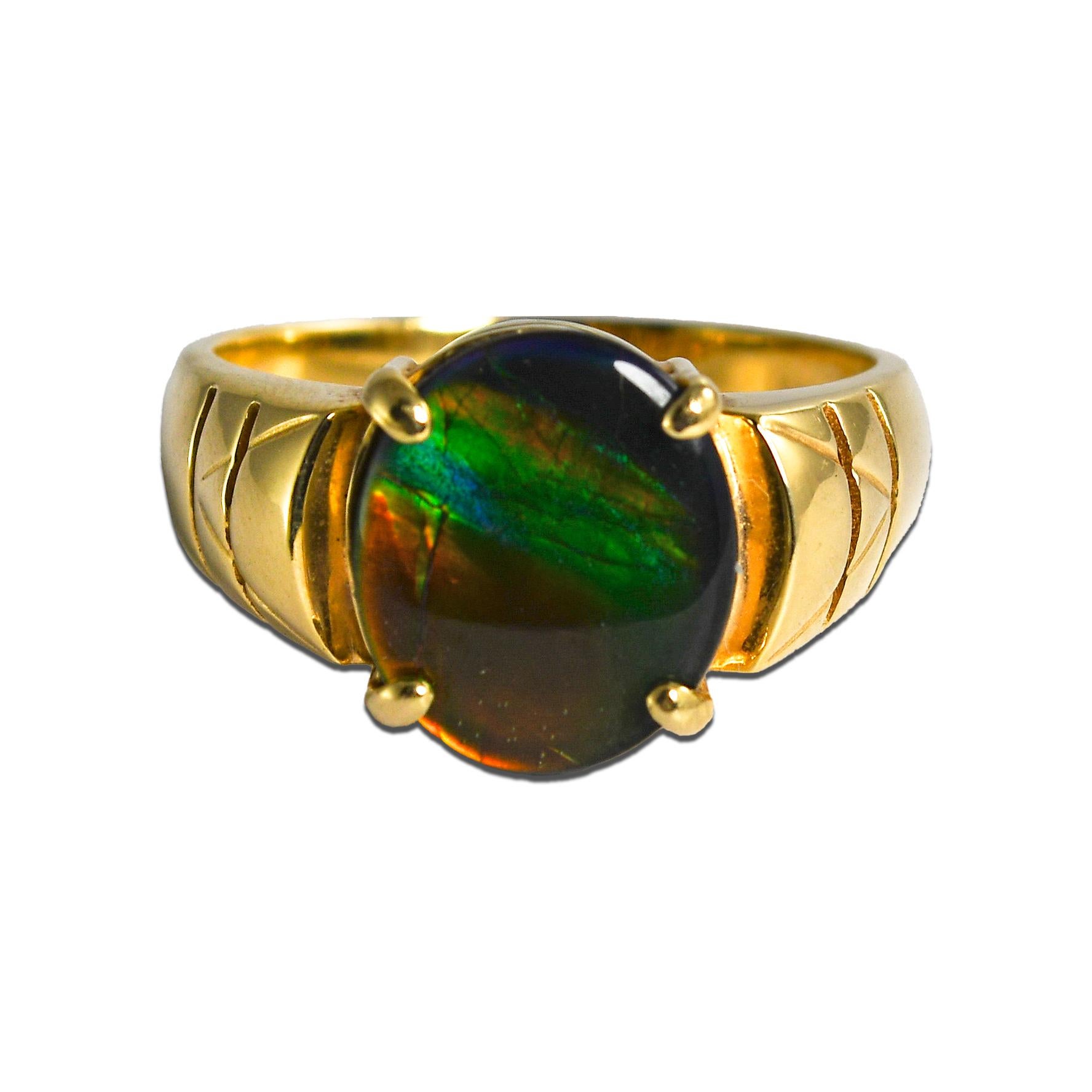 14K Yellow Gold Ammolite Ring 5.1g For Sale