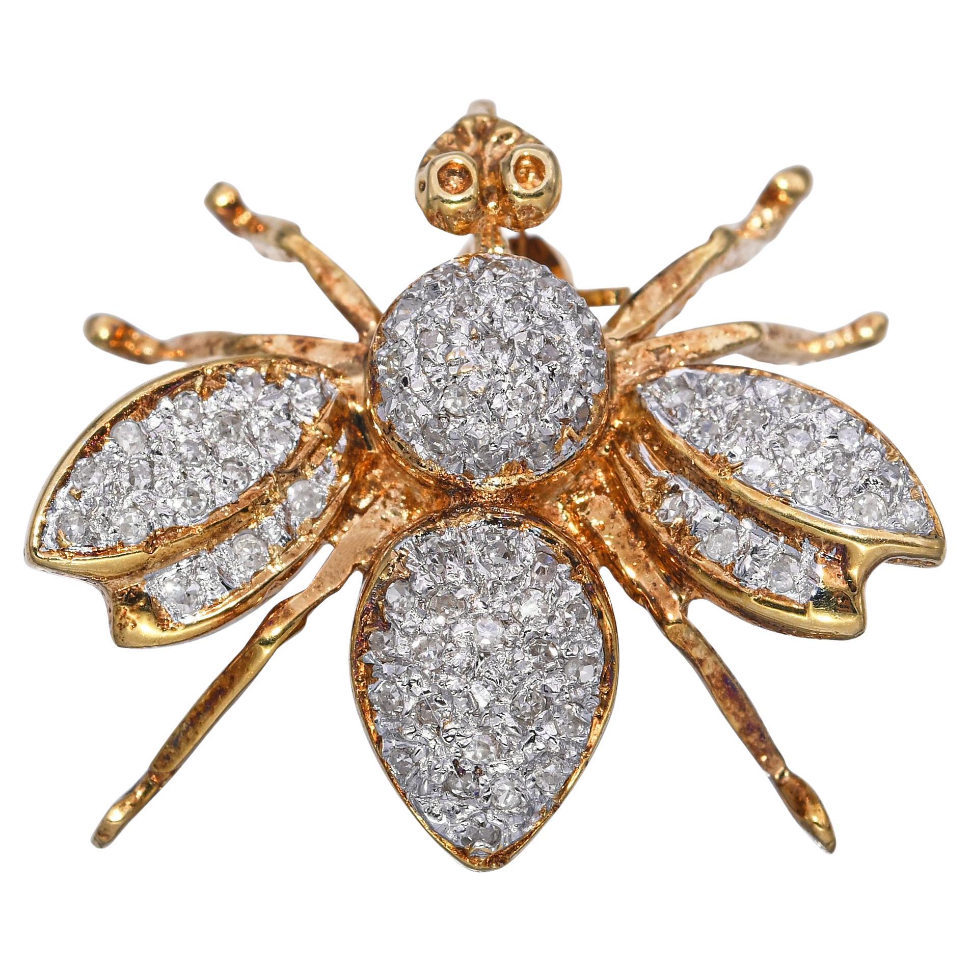 14k Yellow Gold and 0.42tcw Diamond Bumblebee Brooch Pendant