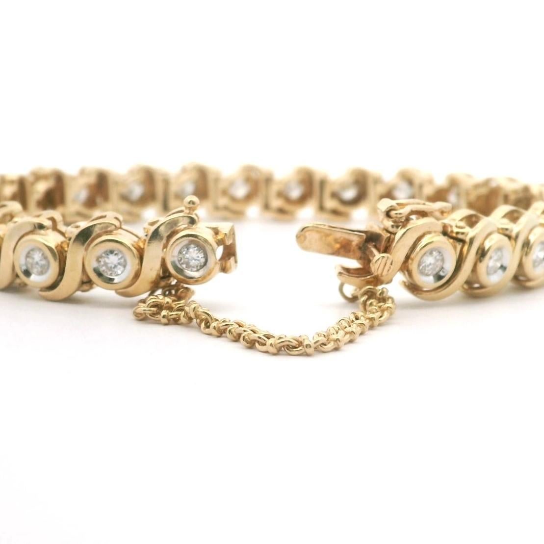  14k Yellow Gold and 1.25ct Bezel Set Diamond Heavy S Link Tennis Bracelet 7