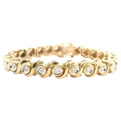 14k Yellow Gold and 1.25ct Bezel Set Diamond Heavy S Link Tennis Bracelet 7" (bracelet de tennis)