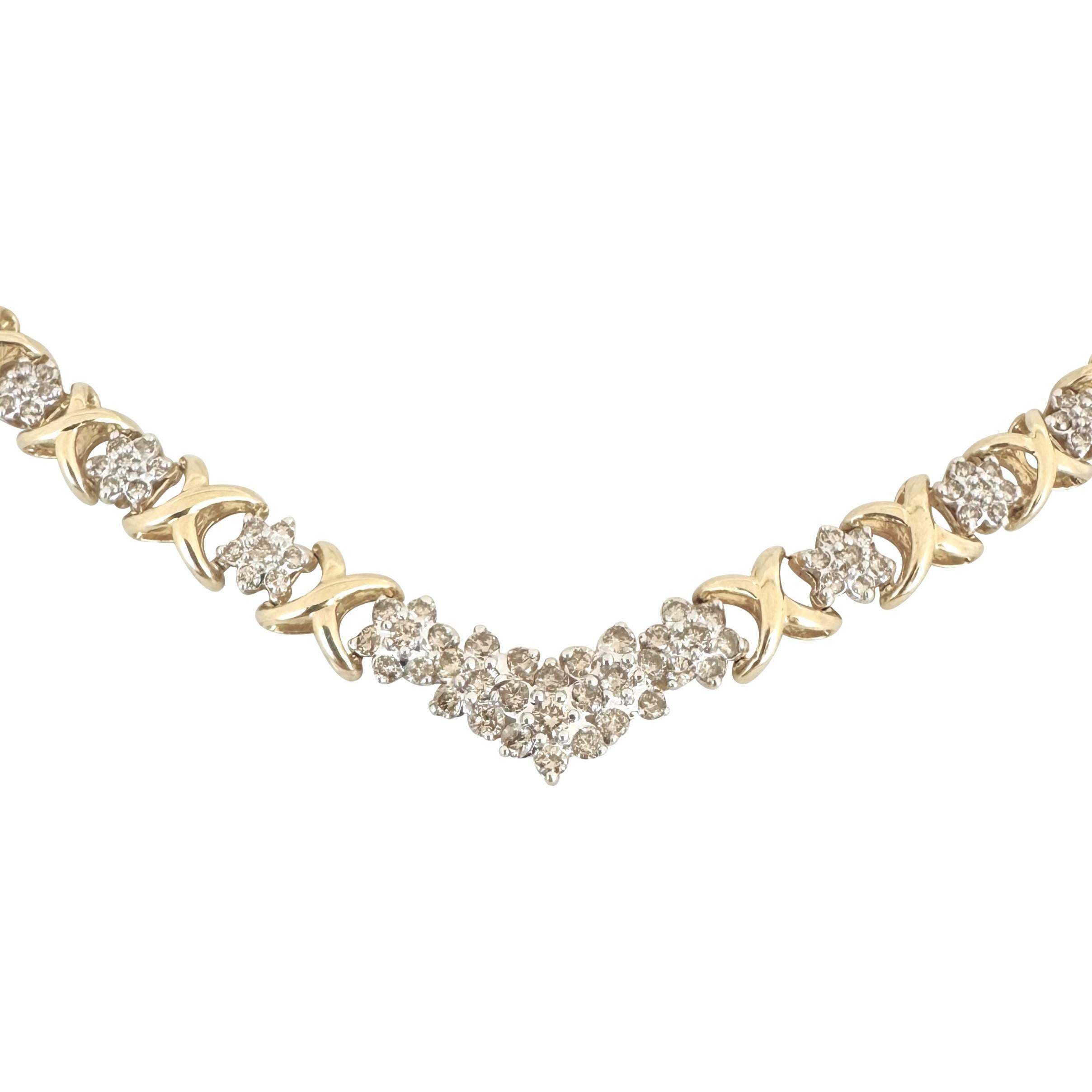 Collana a goccia a X in oro giallo 14k e diamanti da 12cttw vintage da 16