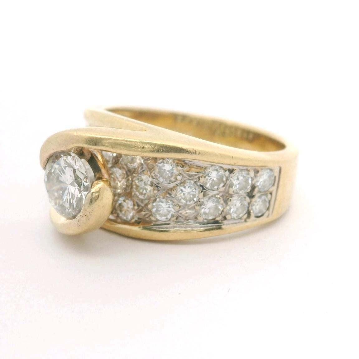 14k Gelbgold und 1,7cttw natürlicher Diamant Damenring Größe 7 1