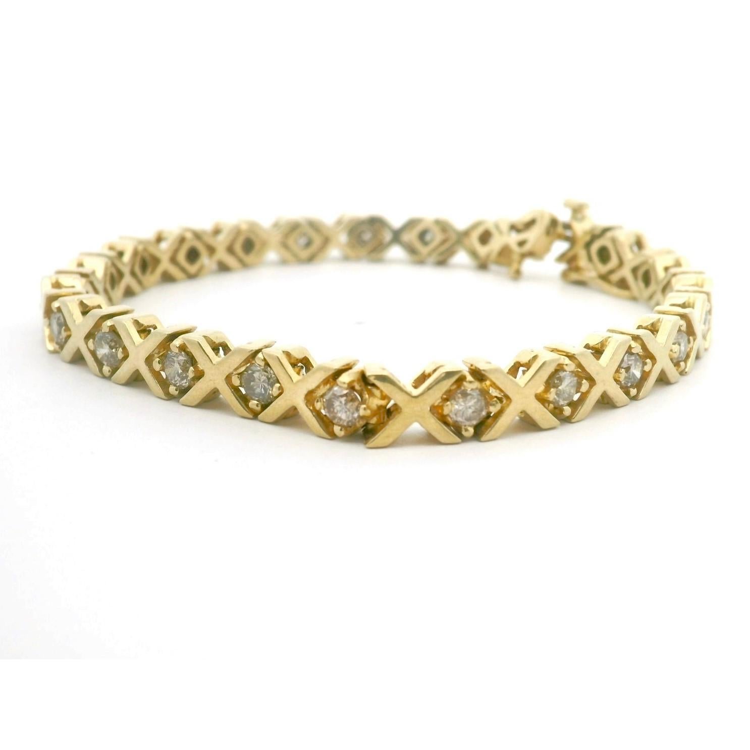 Round Cut 14k Yellow Gold and 2.5cttw Natural Diamond 25.6g Vintage X Link Bracelet 7.25