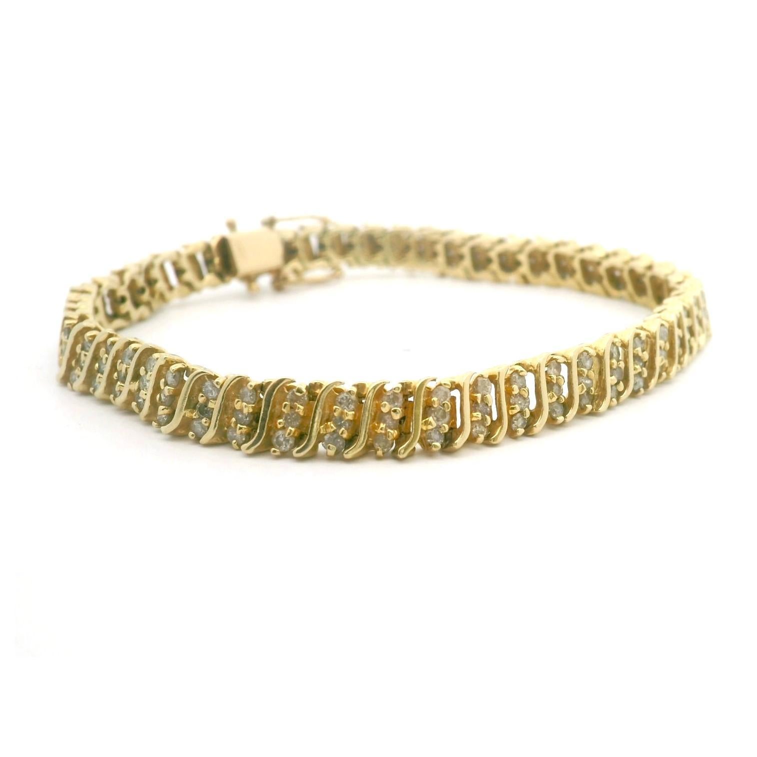 Round Cut 14k Yellow Gold and 3.5cttw Diamond 17.4g Vintage S Link Tennis Bracelet 7.5