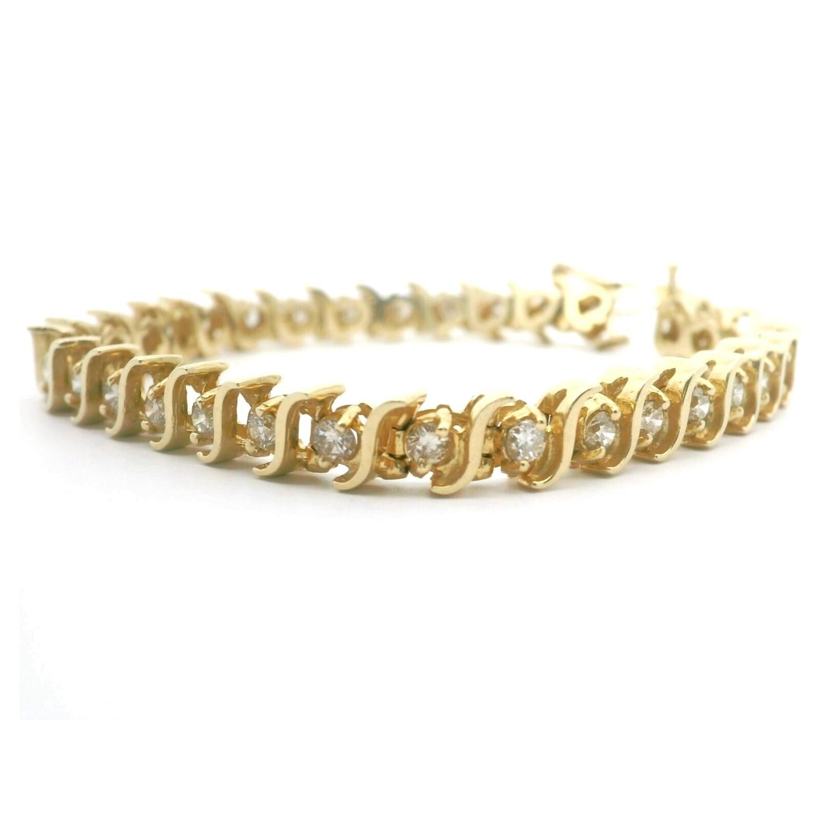 14k Gelbgold und 3cttw natürlicher Diamant S-Glieder-Tennisarmband 7