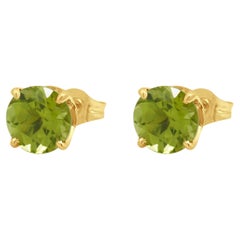 14K Yellow Gold and 4-Prong Set Round Peridot Stud Earrings
