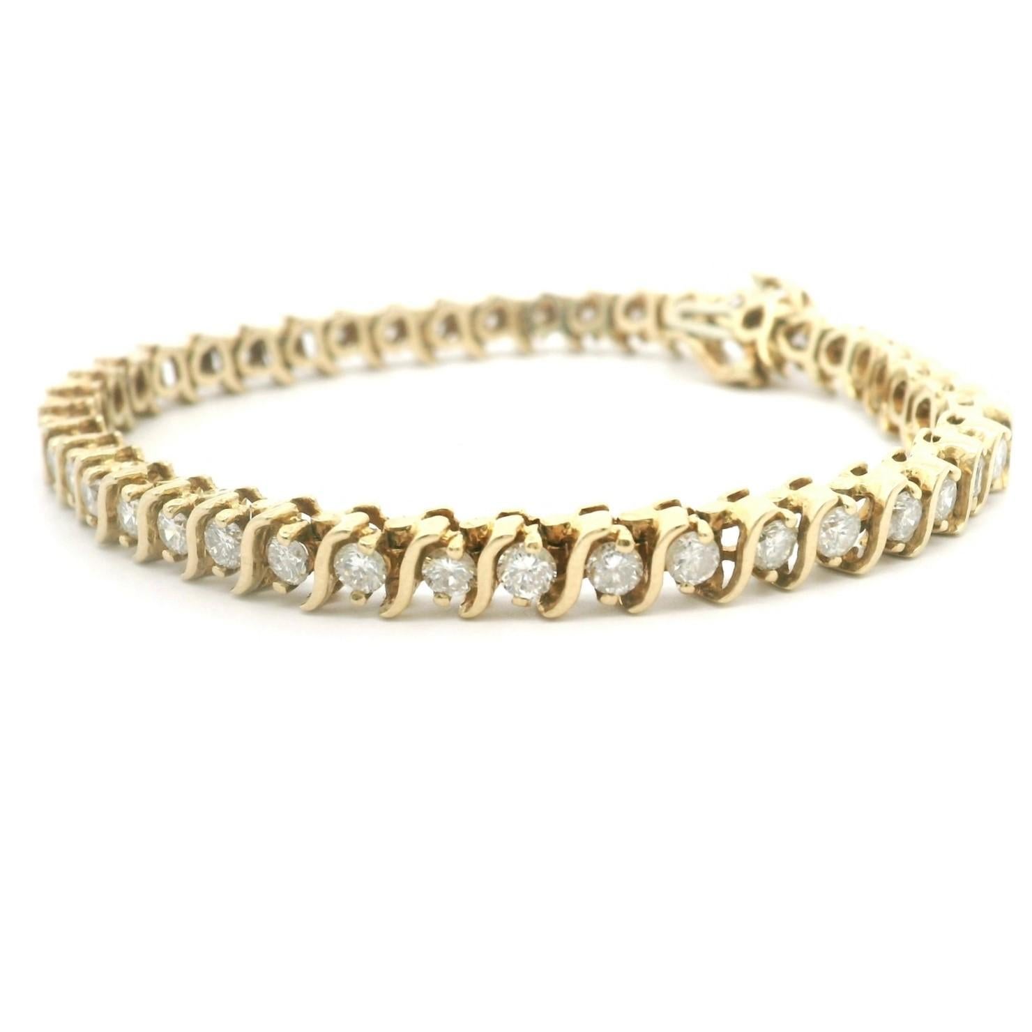 Taille ronde 14k Yellow Gold and 4.5cttw Diamond Vintage S Link Tennis Bracelet 7