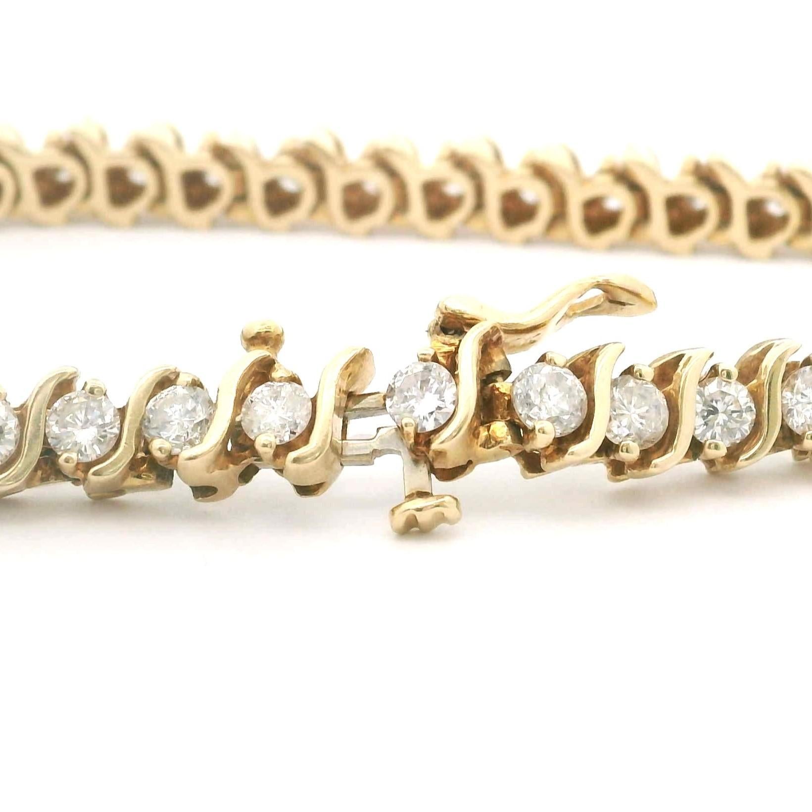  14k Yellow Gold and 4.5cttw Diamond Vintage S Link Tennis Bracelet 7