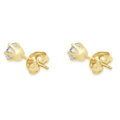 14K Yellow Gold and 6-Prong Set Round Brilliant Cut Diamond Stud Earrings