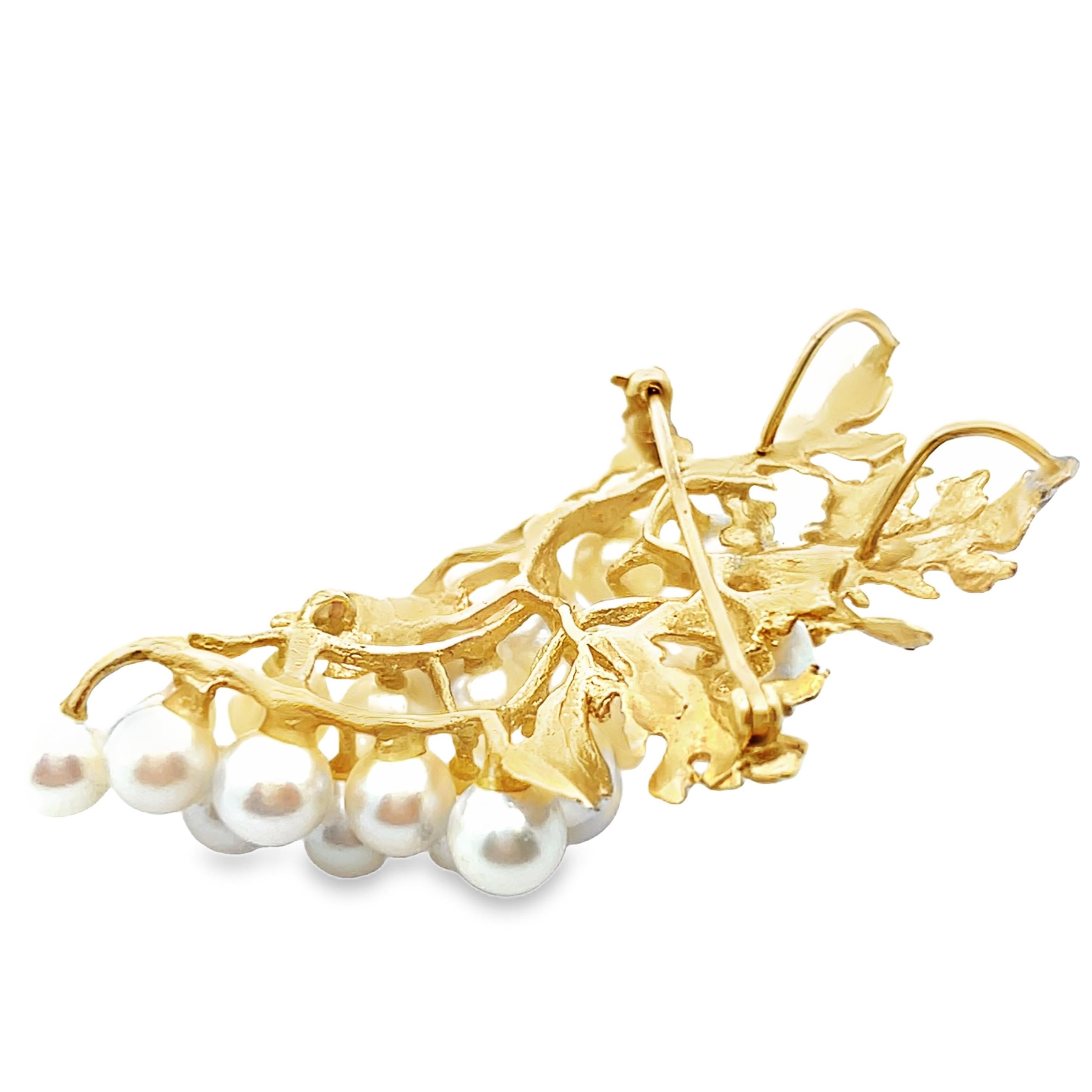 Spilla/pendente in oro giallo 14k e perle Akoya da 5 mm a grappolo in vendita 5