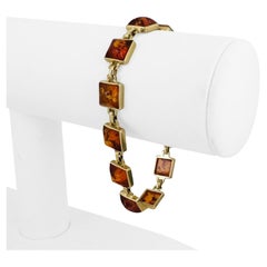 14k Yellow Gold and Amber 10.9g Ladies Square Link Bracelet 7"