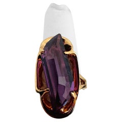 14k Yellow Gold and Amethyst 13g Abstract Unique Large Ring Size 6.5