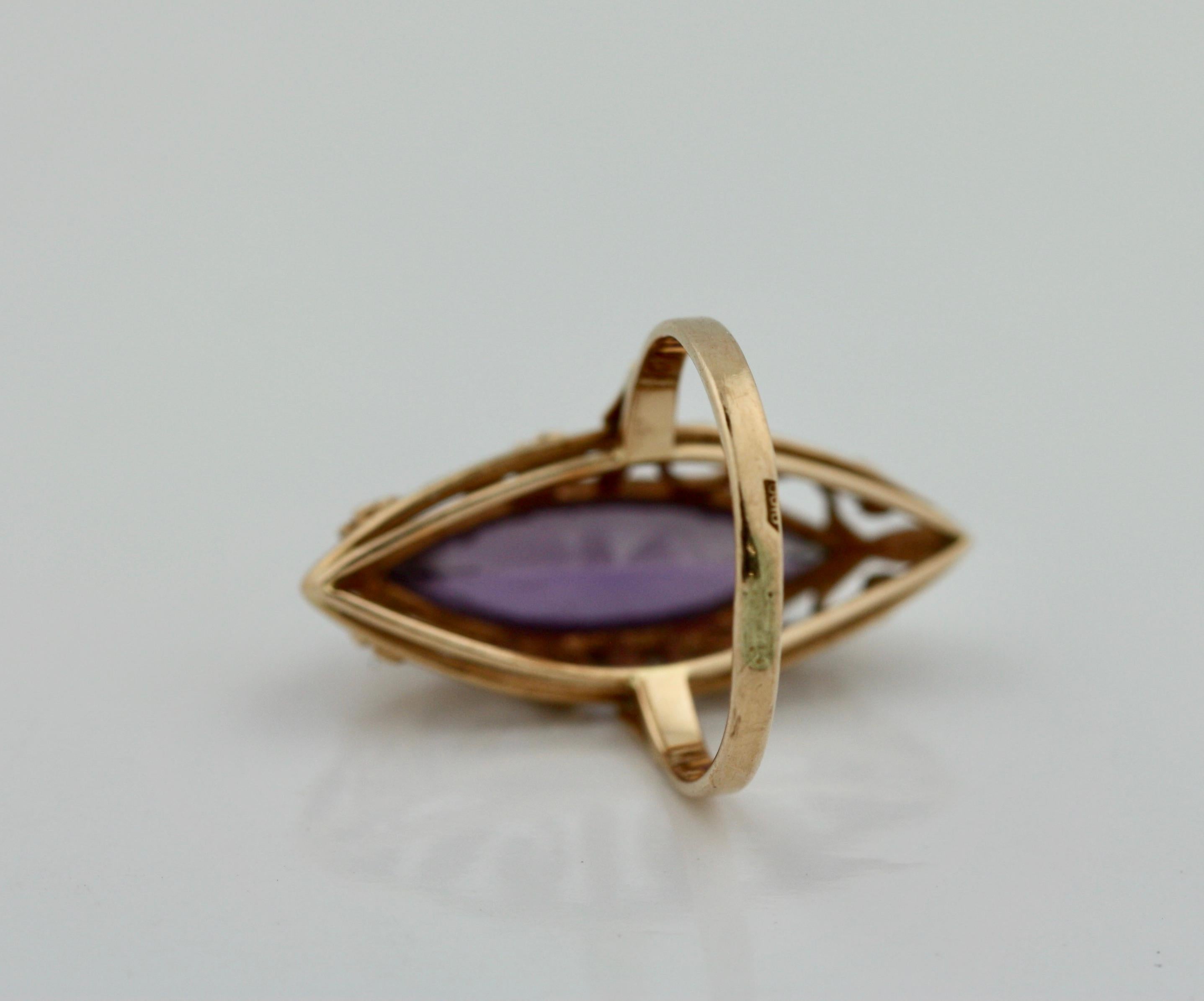 Marquise Cut 14K Yellow Gold and Amethyst Ring For Sale