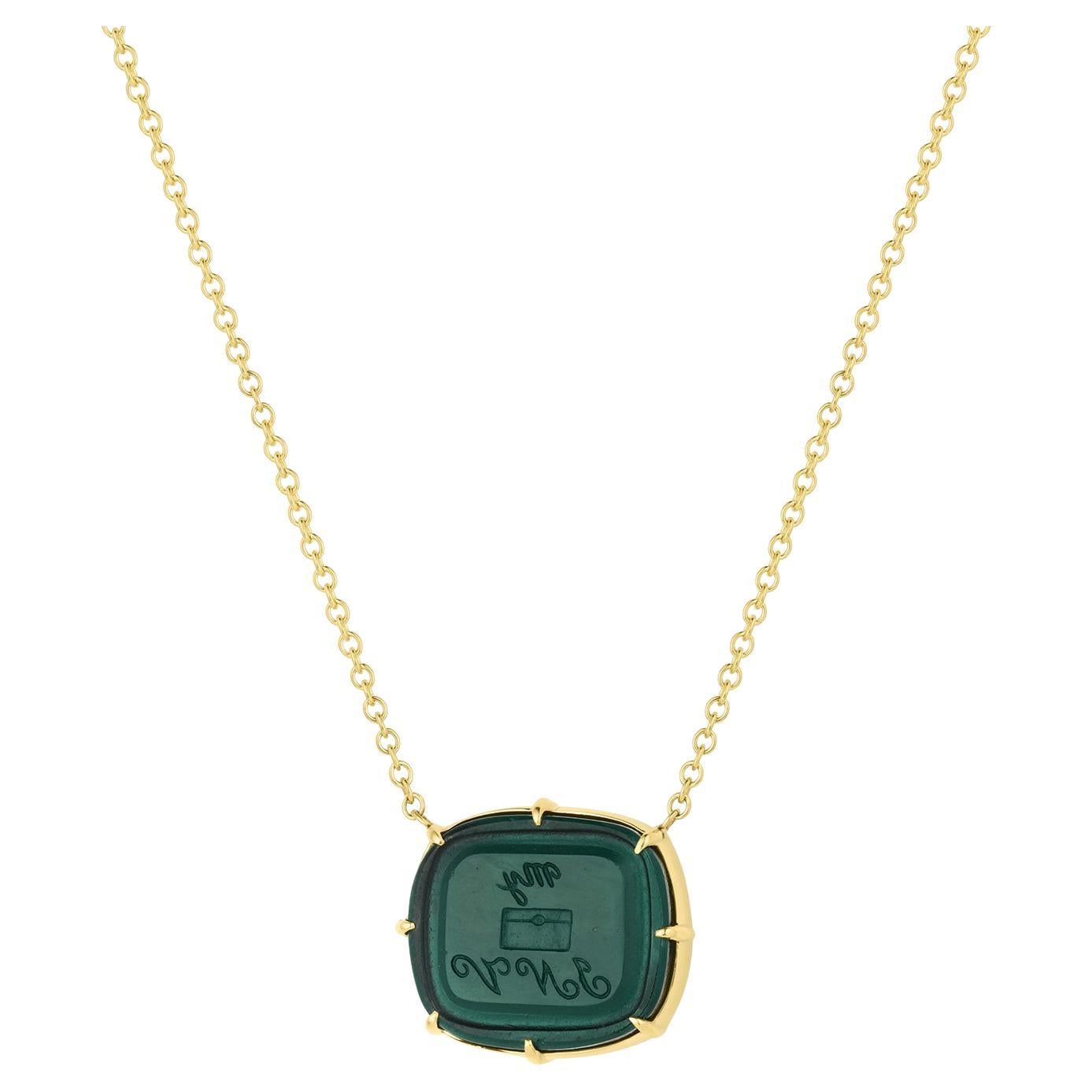 Collana con sigillo "Missing You" in oro giallo 14K e calcografia antica in vendita