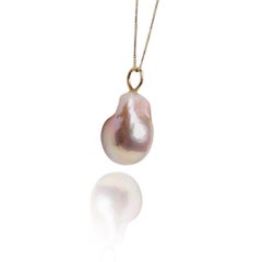14k yellow gold and baroque rose pearl necklace