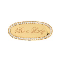 14k Yellow Gold and Black Diamond "Be a Lady" Signet Ring w/ White Diamond Pave