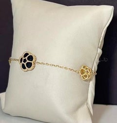 14K Yellow Gold and Black Onyx Flower Chain Bracelet
