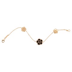 14K Yellow Gold and Black Onyx Flower Chain Bracelet