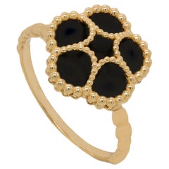 14K Yellow Gold and Black Onyx Flower Ring