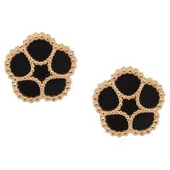 14K Yellow Gold and Black Onyx Flower Womens Stud Earrings