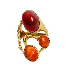14K Yellow Gold and Cabochon Fire Opal Ring