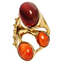 14K Yellow Gold and Cabochon Fire Opal Ring