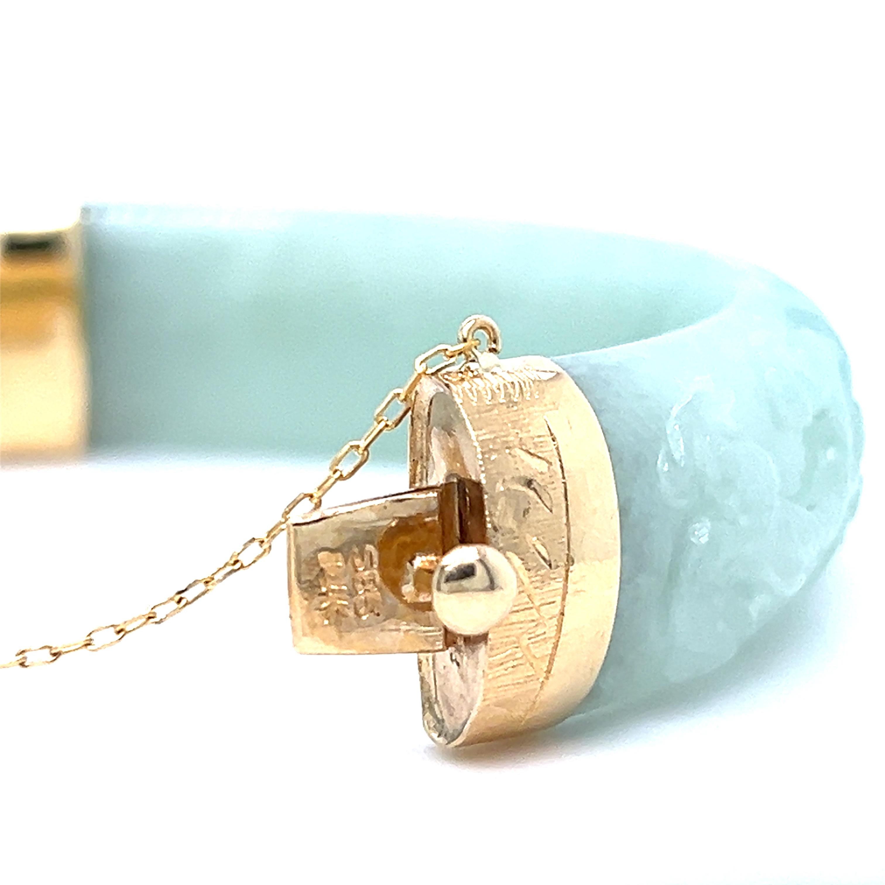 14k Yellow Gold and Carved Green Jadeite Bangle 4