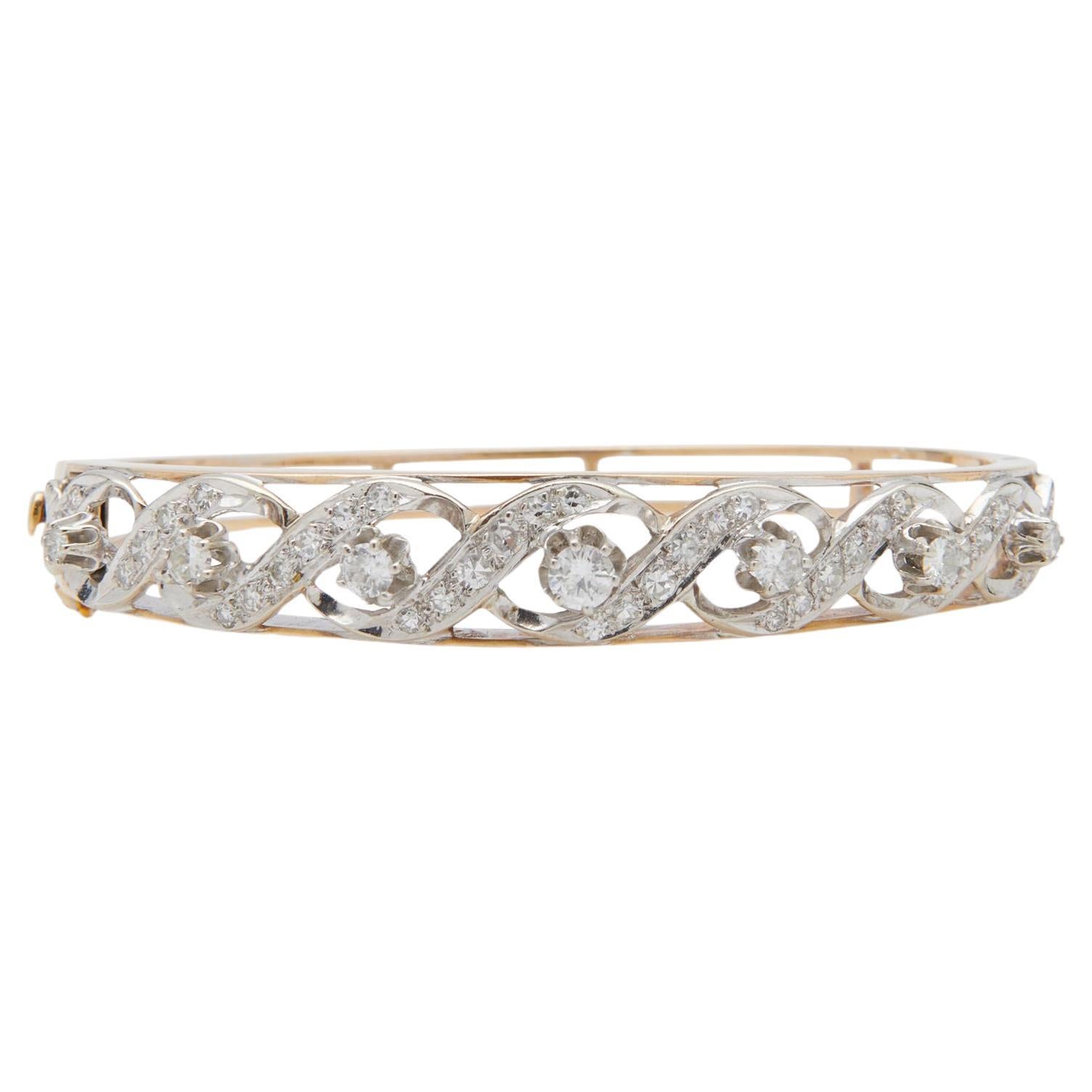 14K Yellow Gold and Diamond Bangle Bracelet
