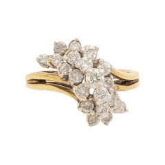 14K Yellow Gold and Diamond Cluster Cocktail Estate Ring