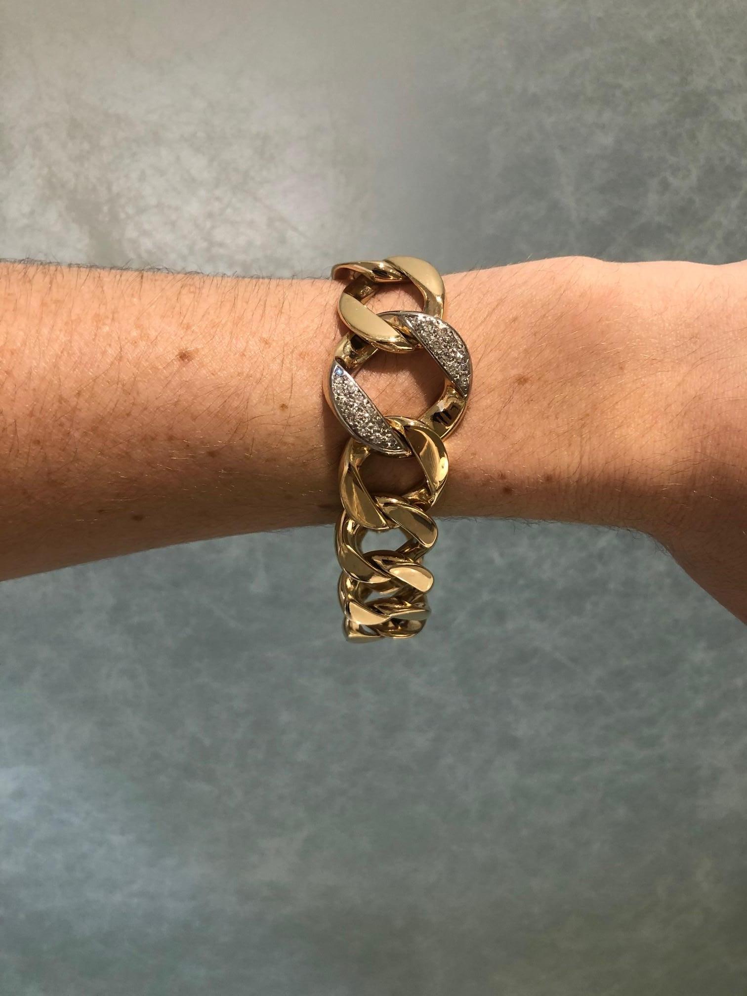 Women's 14 Karat Yellow Gold and Diamond Curb Link Bracelet