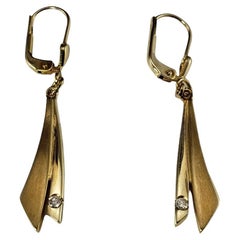 14K Yellow Gold and Diamond Dangle Earrings #16670