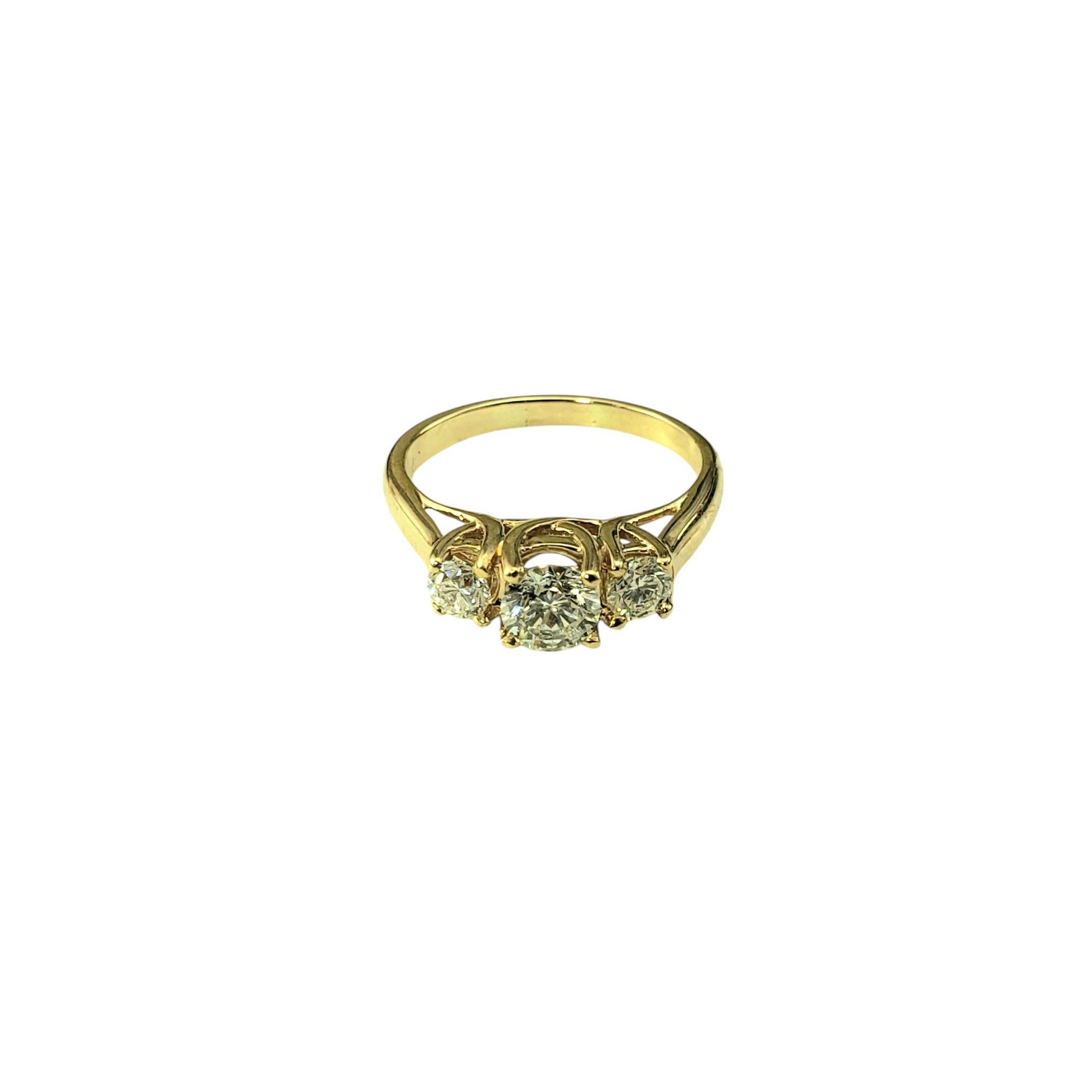 14K Yellow Gold Diamond Engagement Anniversary Ring Size 6.75

This sparkling three stone ring features three round brilliant cut diamonds (center: .50 ct.) set in classic 14K yellow gold.

Approximate total diamond weight: .83 ct.

Diamond color: