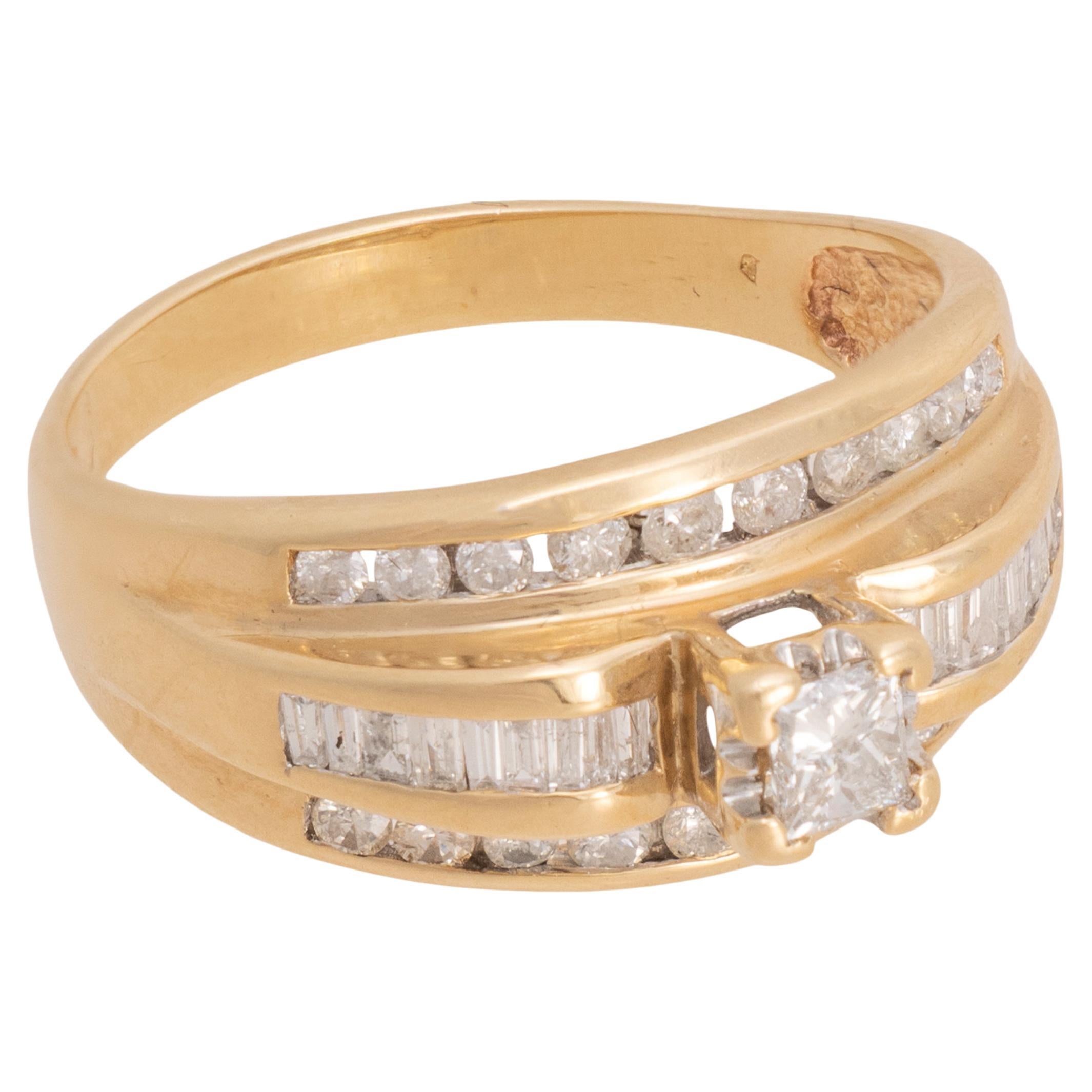14K Yellow Gold and Diamond Engagement Wedding Ring For Sale