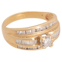 14K Yellow Gold and Diamond Engagement Wedding Ring