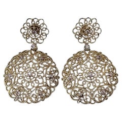 14K Yellow Gold and Diamond Filigree Drop Earrings #24795