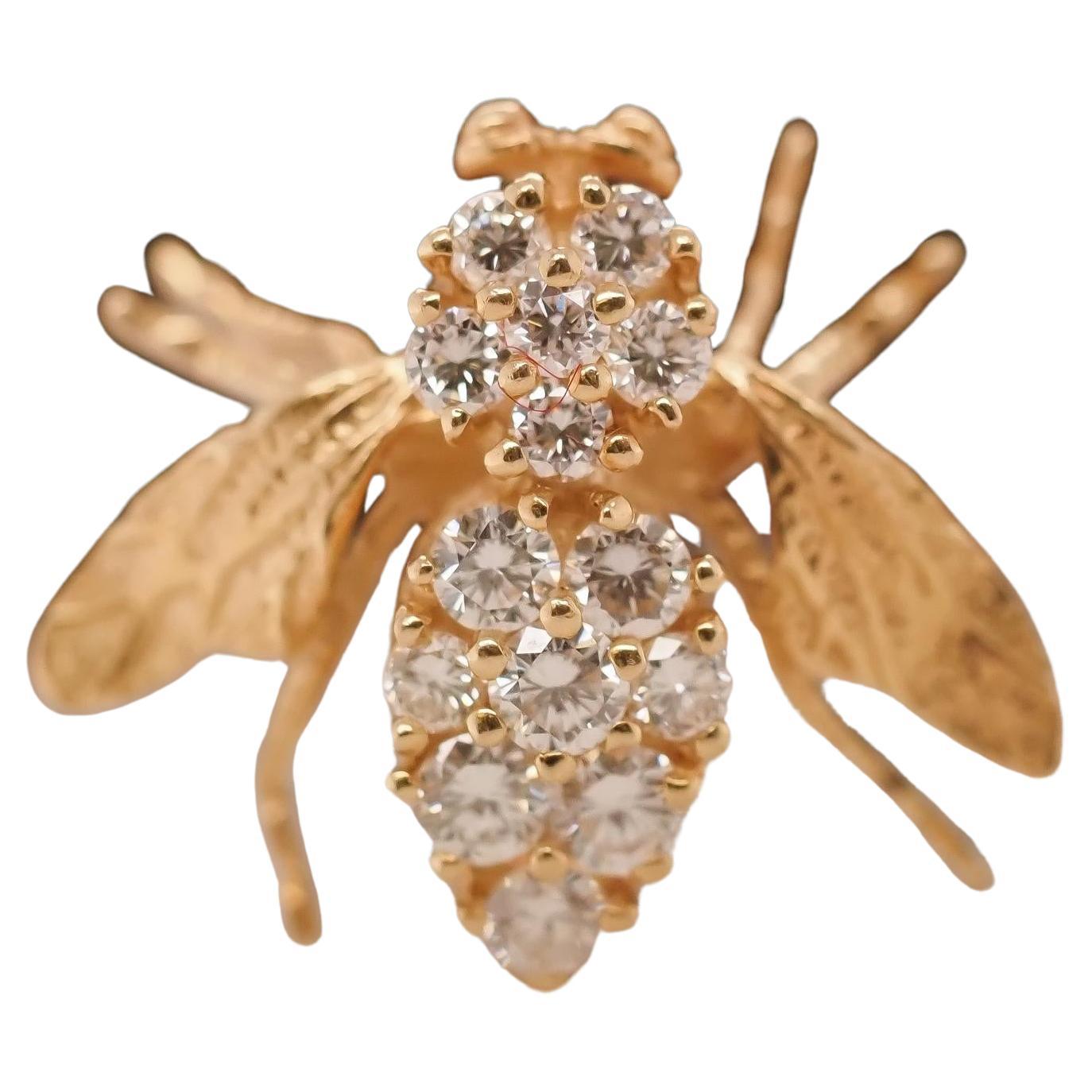 14K Yellow Gold and Diamond Fly Brooch Pin