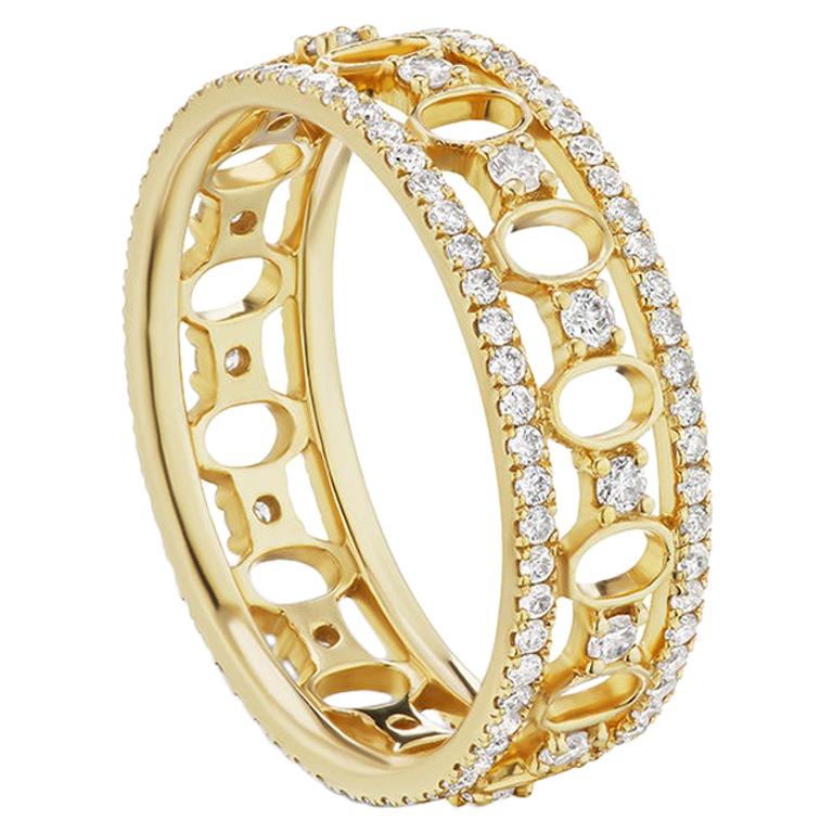 14 Karat Yellow Gold and Diamond Gallery Band For Sale