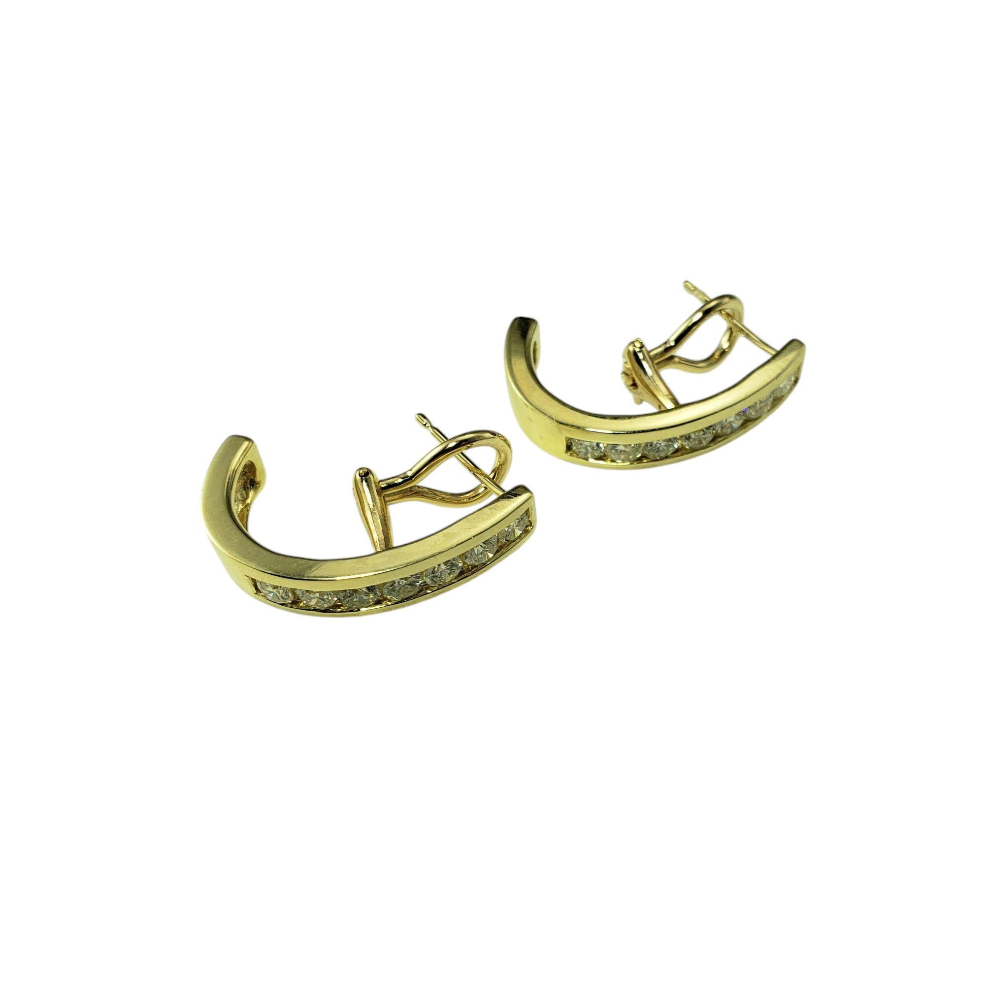 Contemporary 14K Yellow Gold and Diamond Half Hoop Omega Back Earrings #20966 For Sale