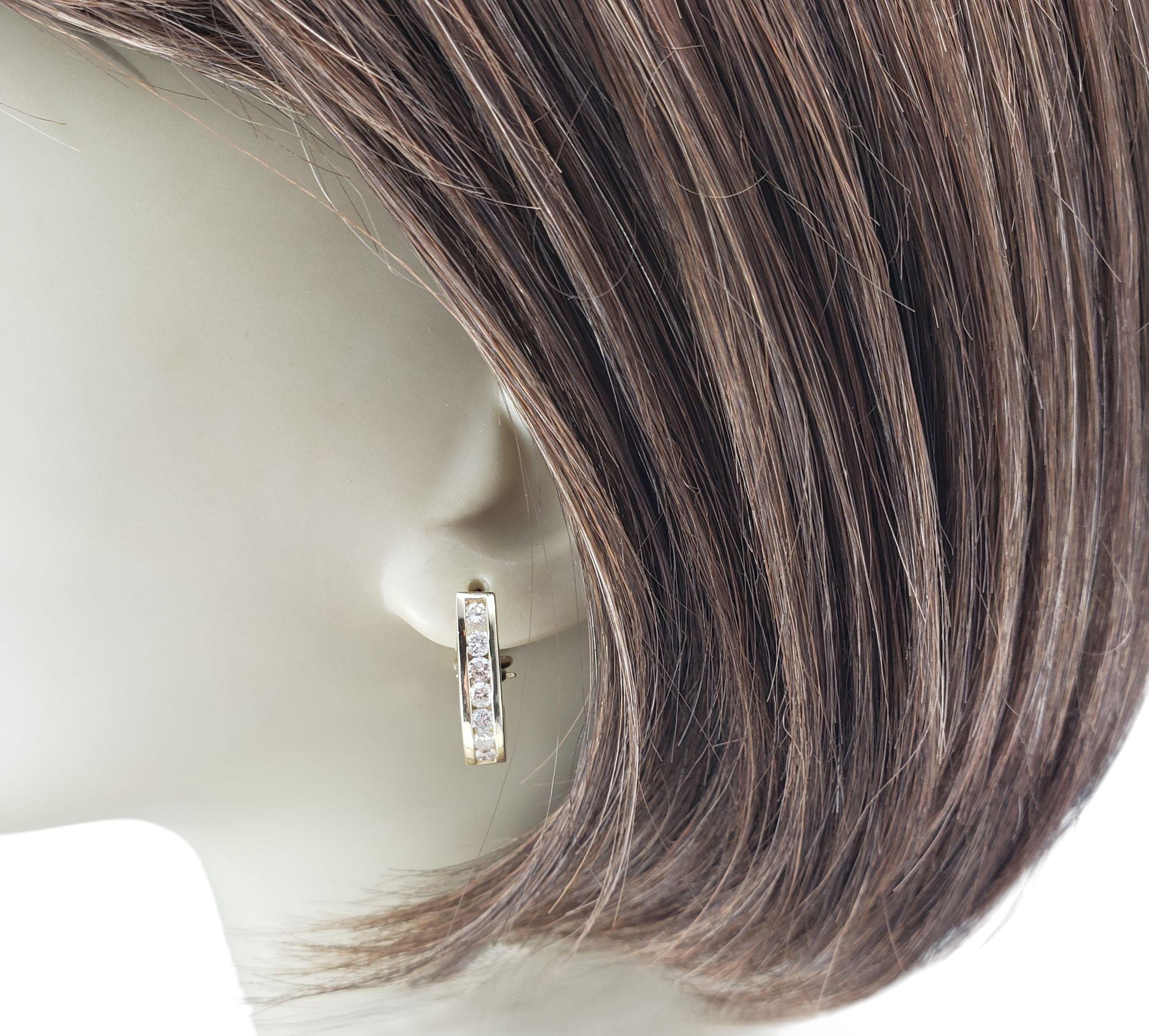 14K Yellow Gold and Diamond Half Hoop Omega Back Earrings #20966 For Sale 1