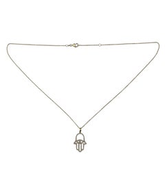 14K Yellow Gold and Diamond Hamsa Pendant Necklace #24645