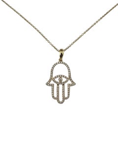 14K Yellow Gold and Diamond Hamsa Pendant Necklace #24645