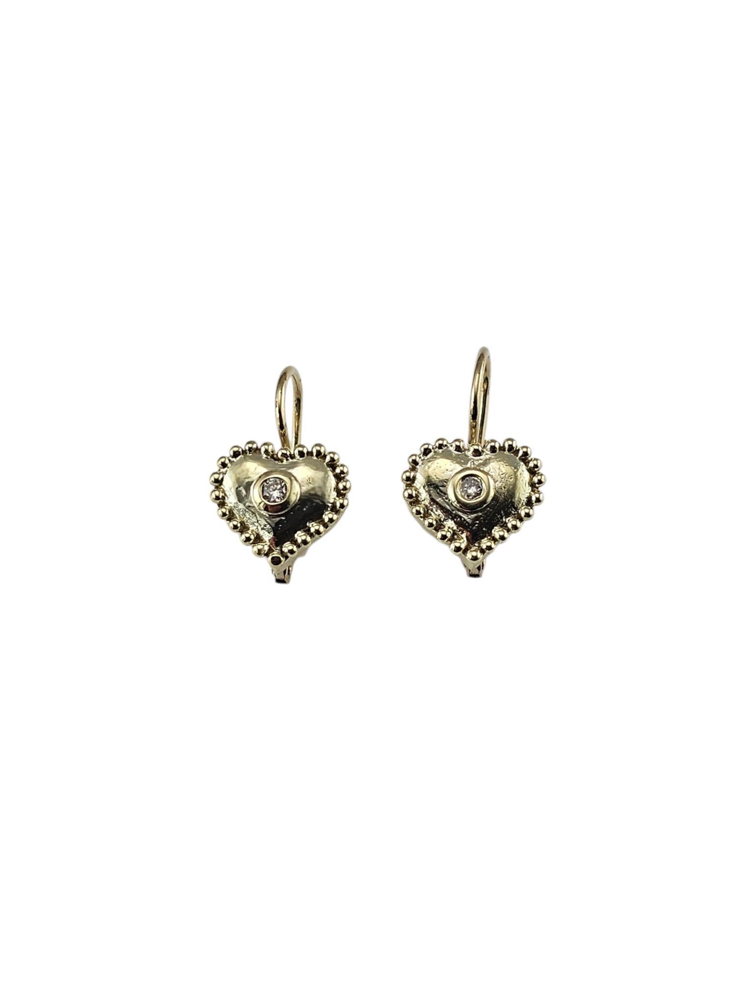 14K Yellow Gold and Diamond Heart Lever Back Earrings #24929