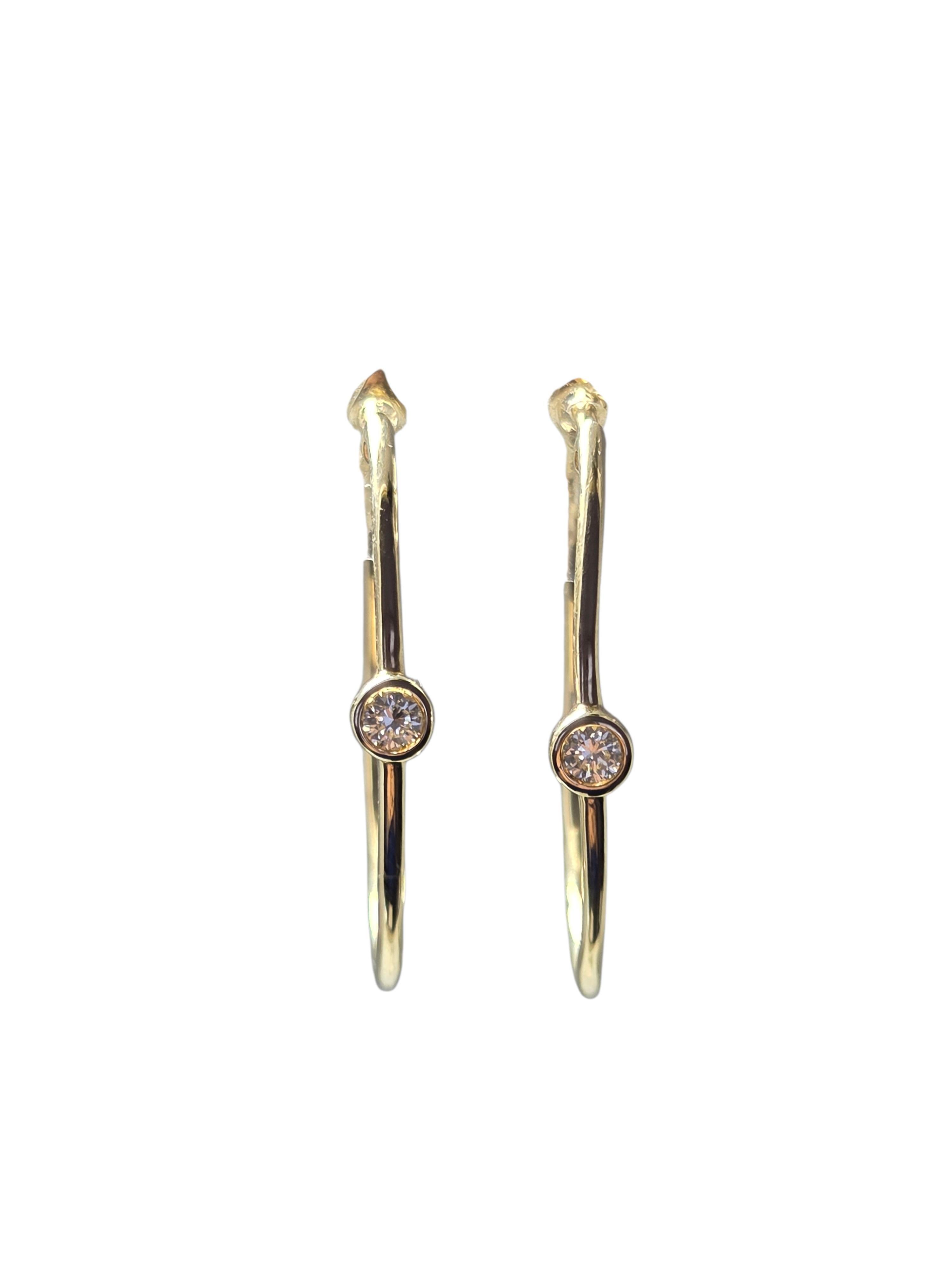 14K Yellow Gold and Diamond Hoop Earrings #24149