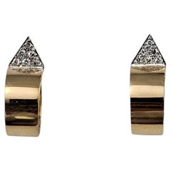 14K Yellow Gold and Diamond Hoop Earrings #25610