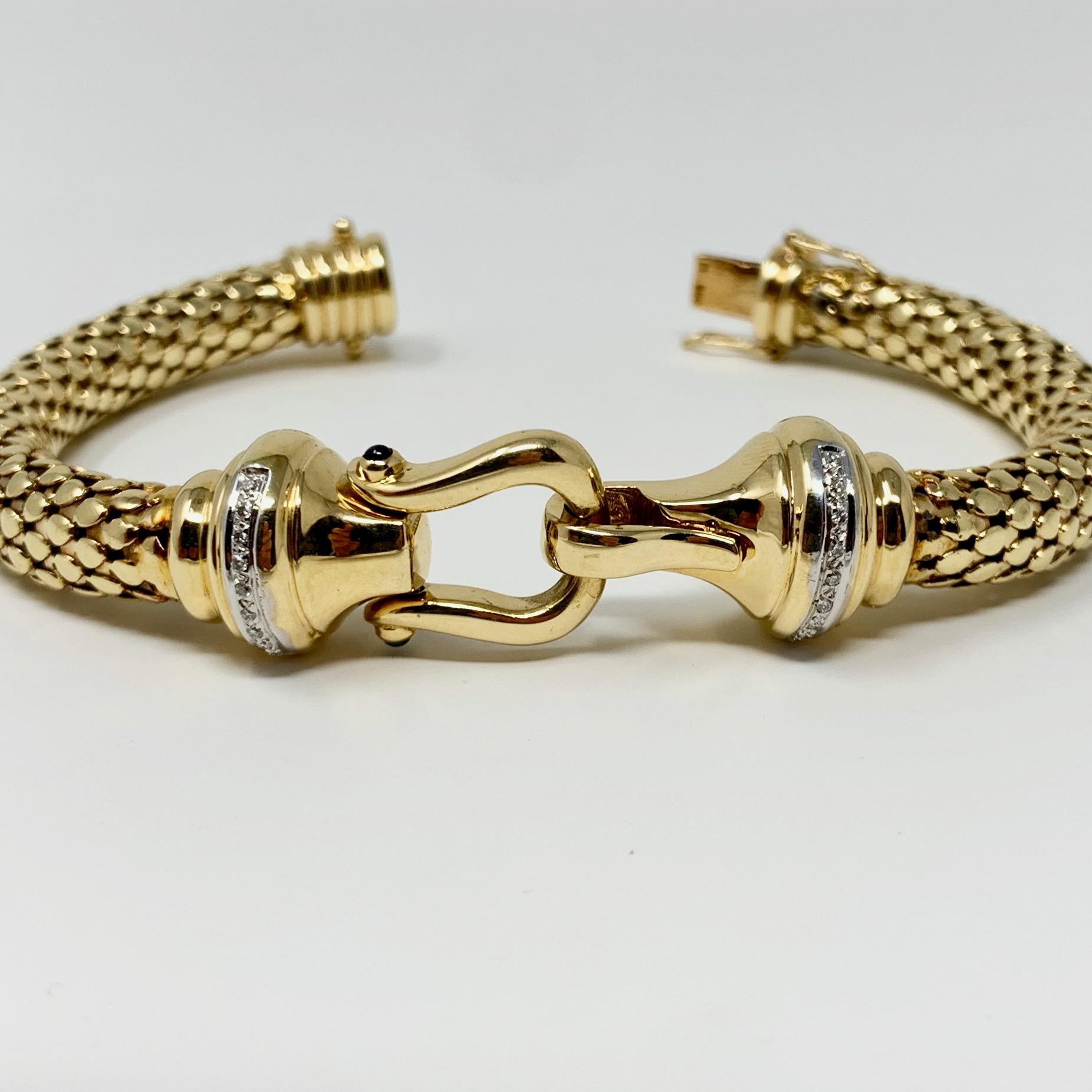 14 Karat Yellow Gold and Diamond Horse Bit Buckle Bangle Bracelet In Good Condition In Guilford, CT