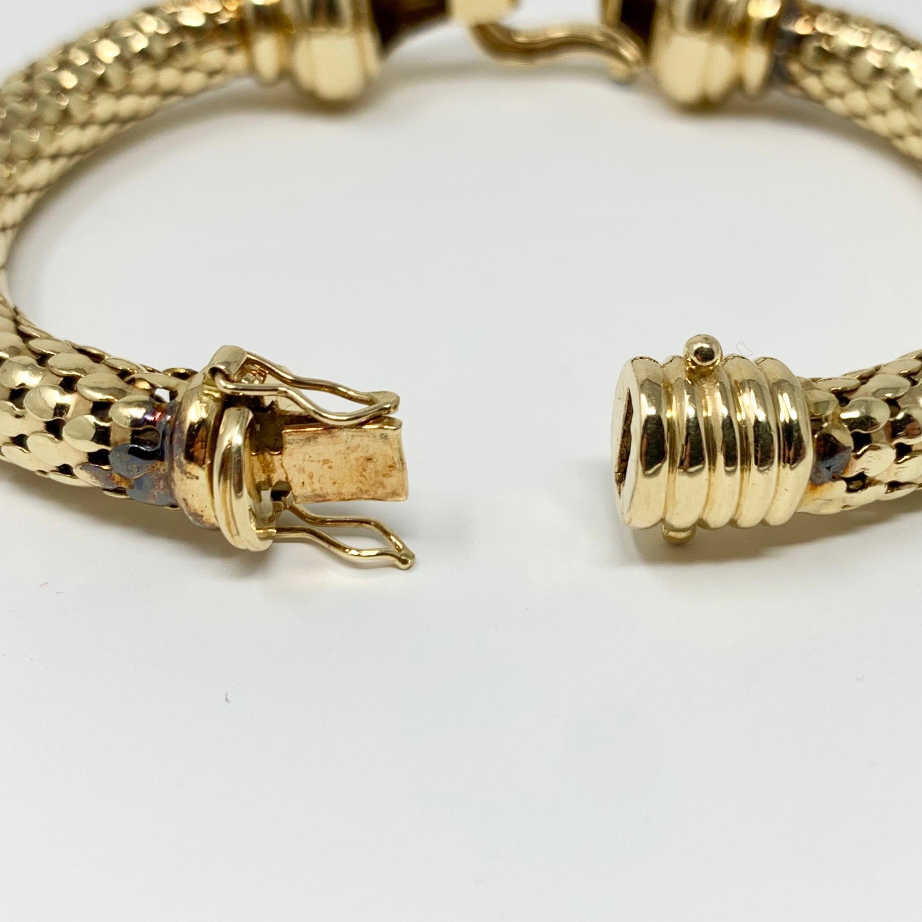 Women's 14 Karat Yellow Gold and Diamond Horse Bit Buckle Bangle Bracelet